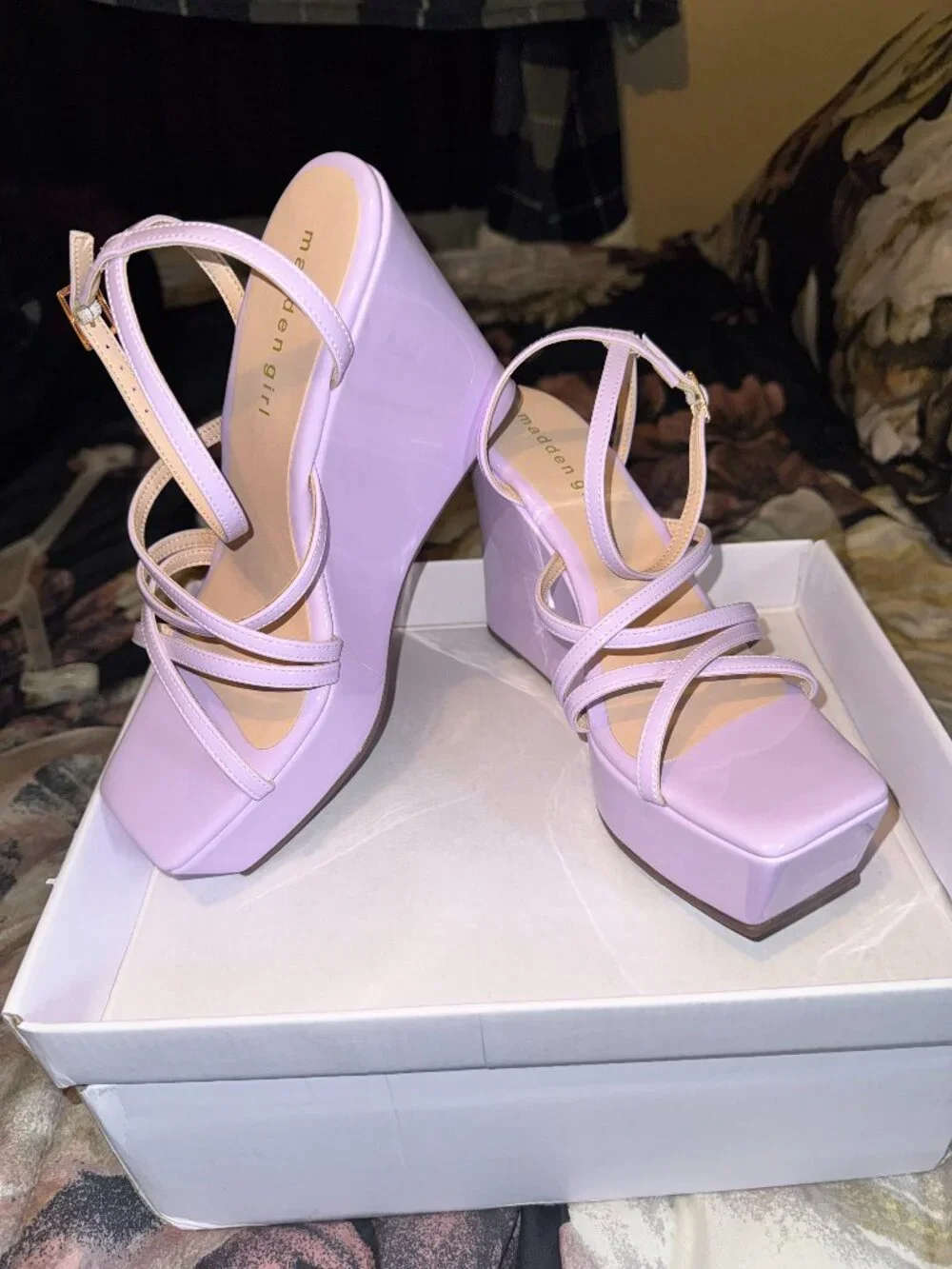Madden Girl Krush Lavender Patent Platform Wedge Sandals - Size 7
